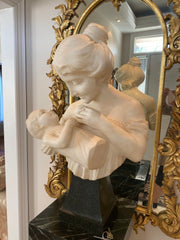 19TH CENTURY ITALIAN MARBLE SCULPTURE. MOTHER ADORNING SON