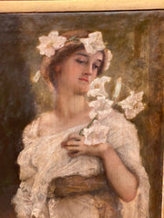 19TH CENTURY VICTORIAN LADY WITH A WREATH OF DAFFODILS ON HER HEAD