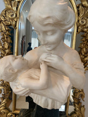 19TH CENTURY ITALIAN MARBLE SCULPTURE. MOTHER ADORNING SON