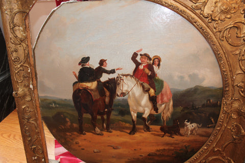 CIRCA 1710 BRITISH GENRE SCENE WITH FIGURES ON HORSES MERRY-MAKING IN THE OVAL