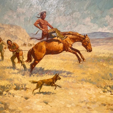 THE TAMING OF THE STALLION BY AMERICAN ROY GRINNELL (1933-2019).