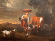 17TH C DUTCH BERGEN, DIRK VAN (B. CA. 1645, HAARLEM, D. CA. 1690, HAARLEM) MILKING TIME