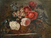 18TH CENTURY FRENCH STILL-LIFE OF PEONIES IN A VASE ON A BASE. STUDIO MONOYE.