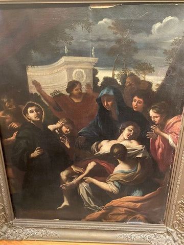 17th c Italian Rare Painting of Apostle Paul Healing the Sick. Acts 28:8