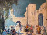 ORIENTALIST PAINTING, ARAB MARKET SCENE. AMERICAN PAINTER DONALD WITHERSTINE.