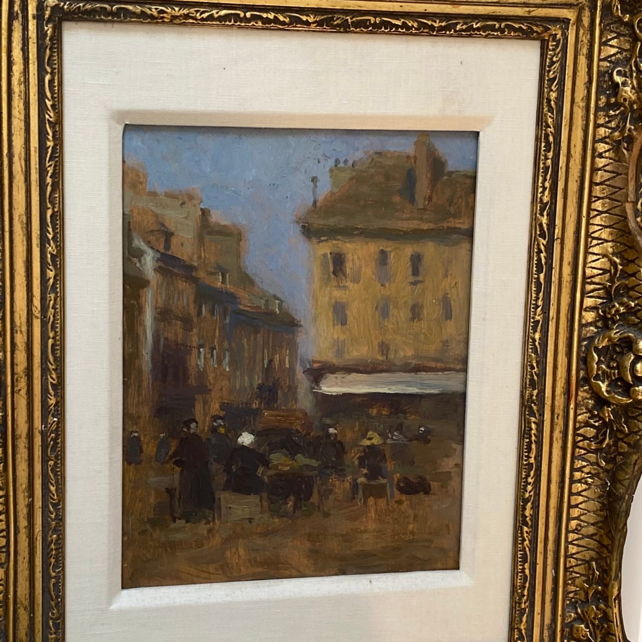 AFTERNOON AT CHERBOURG MARKET FIGURES IN A SQUARE, CANADIAN PAINTING.